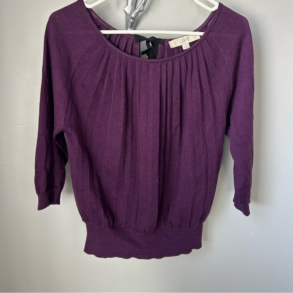 Ann Taylor LOFT purple with open back with black tie M sweater good condition